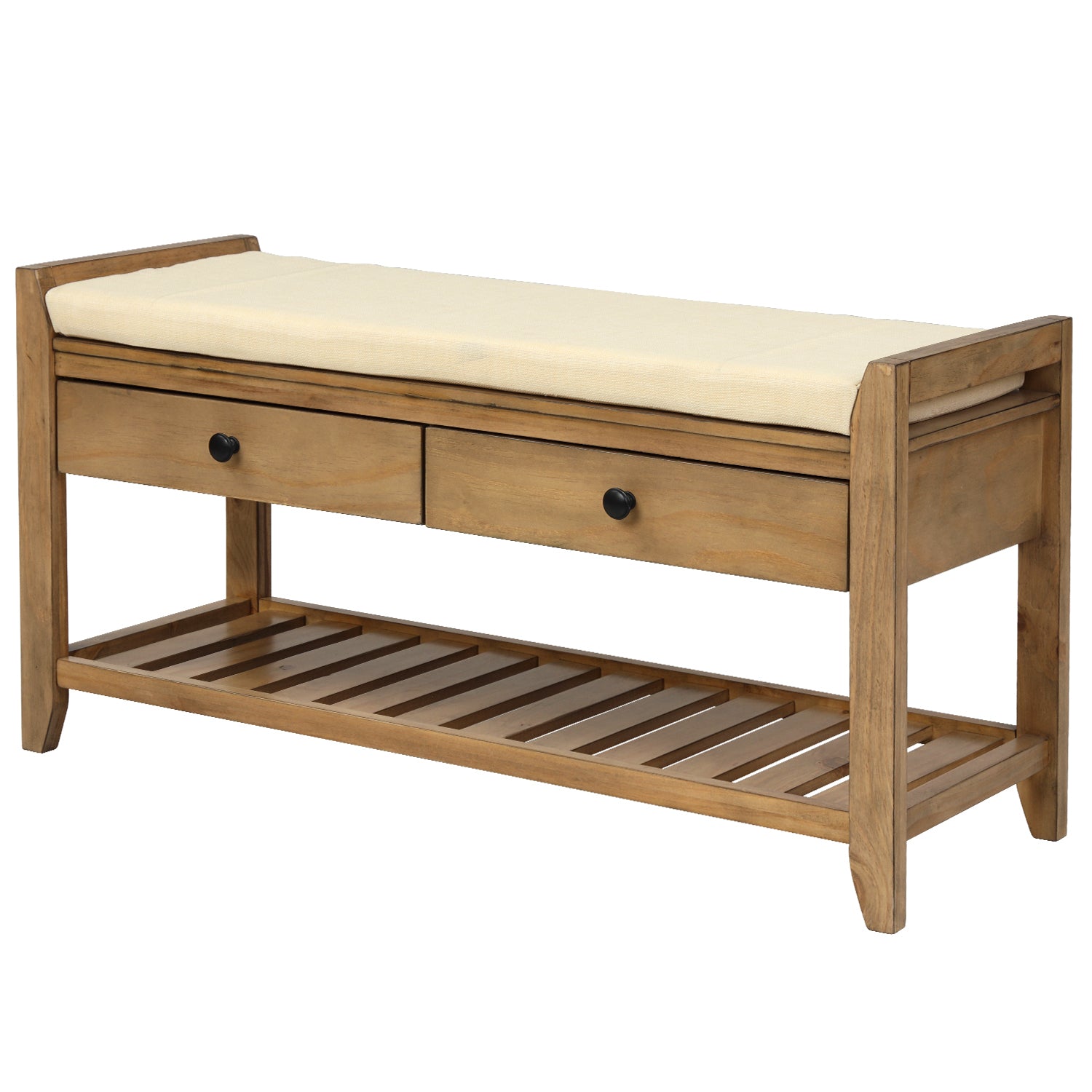 TREXM Entryway Storage Bench with Shoe Rack - Old Pine