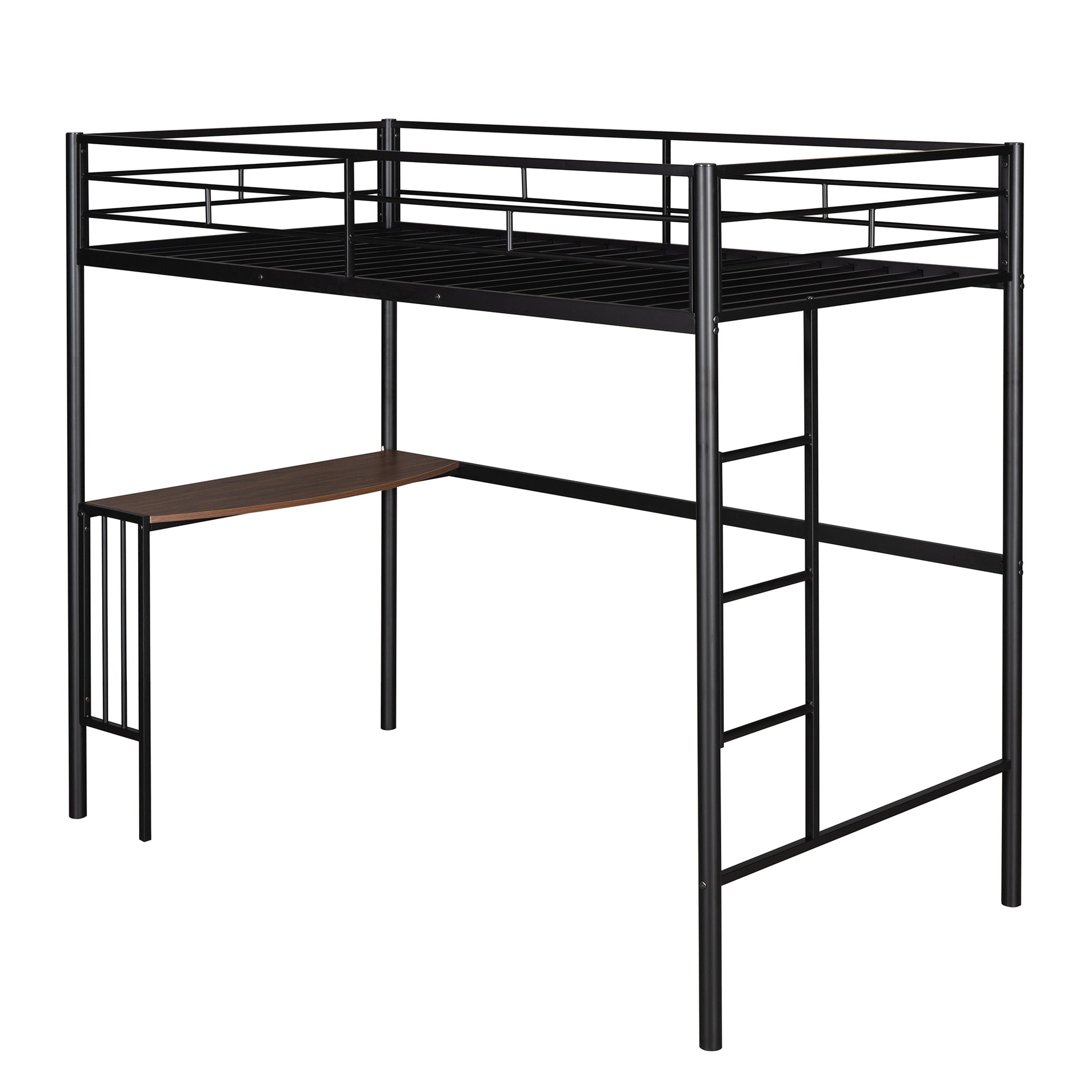 Homey Life Twin Over Full Metal Bunk Bed with Desk & Ladder in Black