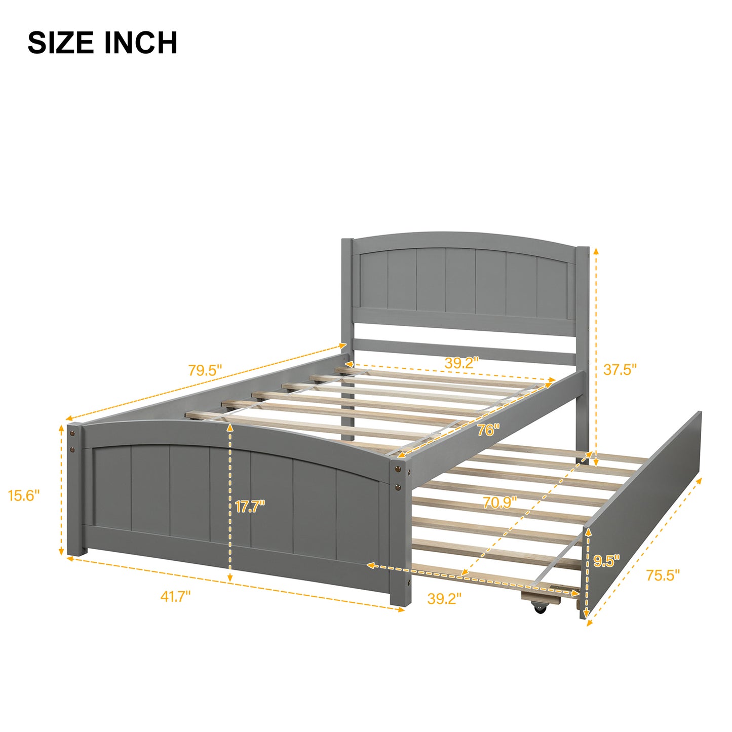 Homey Life Twin size Platform Bed with Trundle, Gray