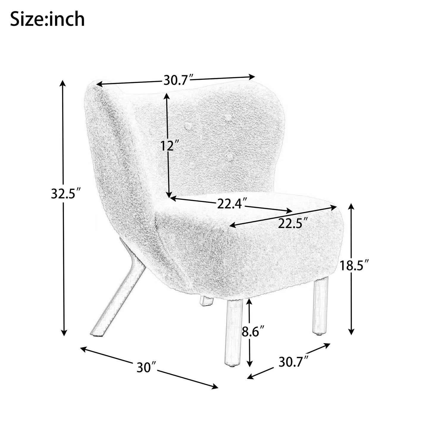 Modern Accent Chair Lambskin Sherpa Wingback Tufted Side Chair with Solid Wood Legs for Living Room Bedroom，Cream