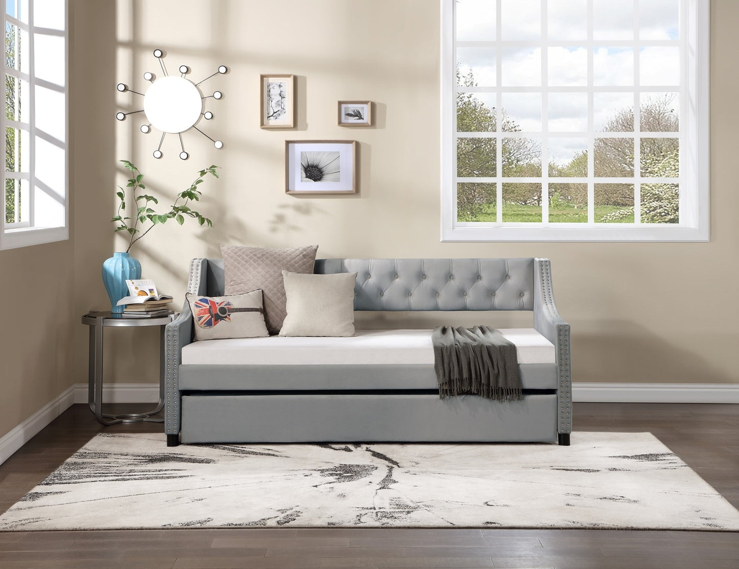 Monica Contemporary Full Size Daybed & Trundle Set - Gray