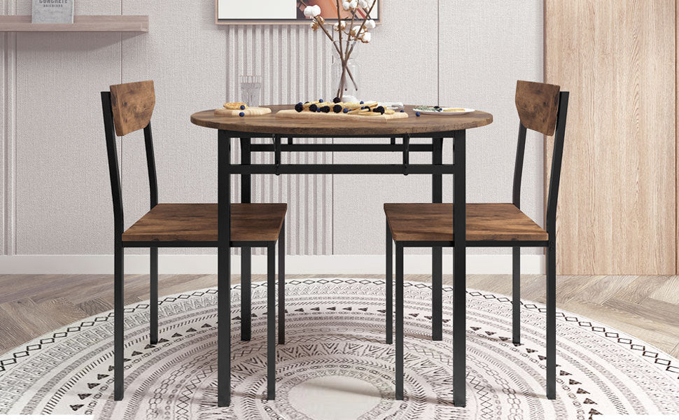 TOPMAX Modern 3-Piece Round Dining Table Set with Drop Leaf