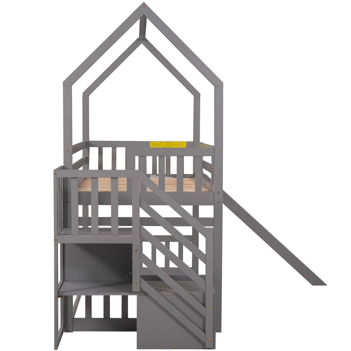 WM Store Twin over Twin House Bunk Bed with Convertible Slide,Storage Staircase can be Placed Left or Right,Gray