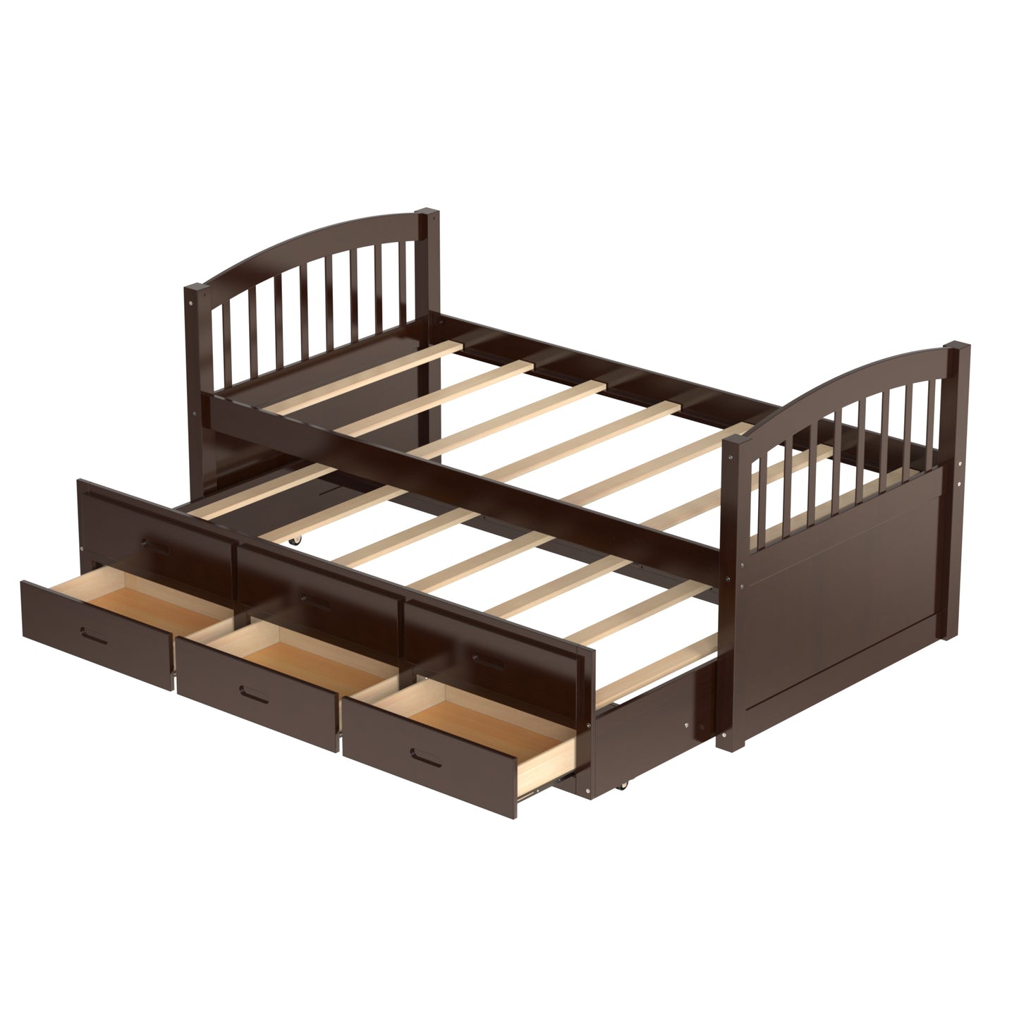 Jensen Twin over Twin Wood Bunk Bed with Trundle and Drawers, Espresso