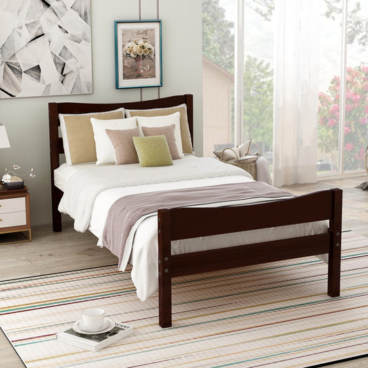 Traditional Twin Size Wooden Platform Bed in Espresso