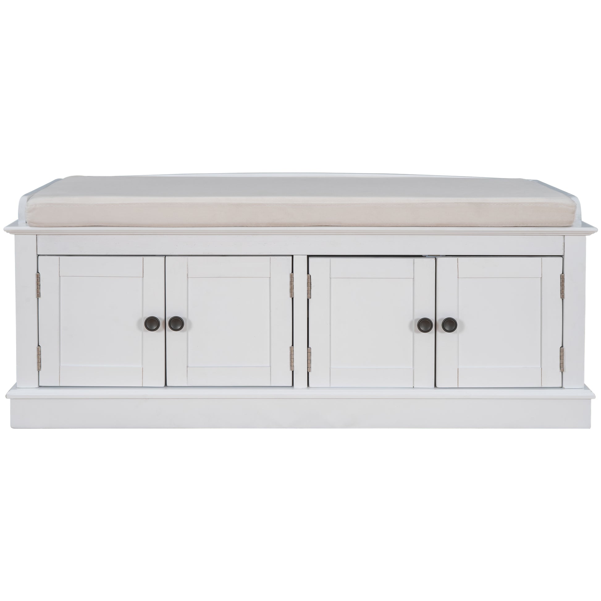 TREXM Storage Bench with 4 Doors and Adjustable Shelves - White