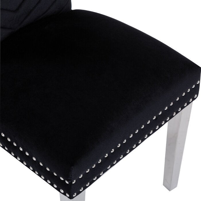 Eva Transitional Velvet Dining Chair with Stainless Steel Legs in Black Set of 2