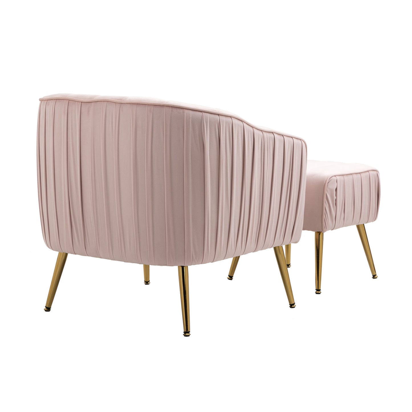 Velvet Accent Chair with Ottoman Set in Pink