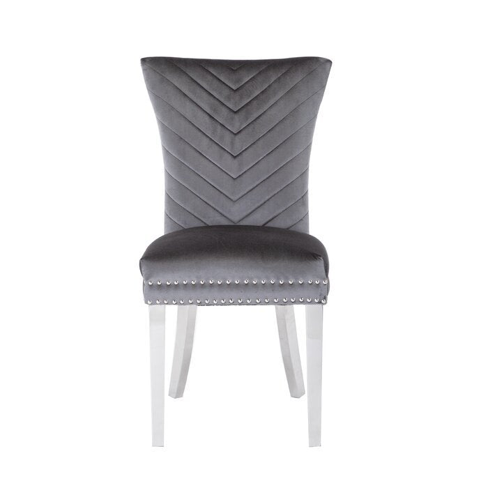 Eva Transitional Velvet Dining Chair with Stainless Steel Legs in Gray Set of 2