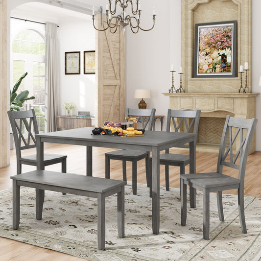 TOPMAX 6-piece Wooden Kitchen Table Set in Antique Gray