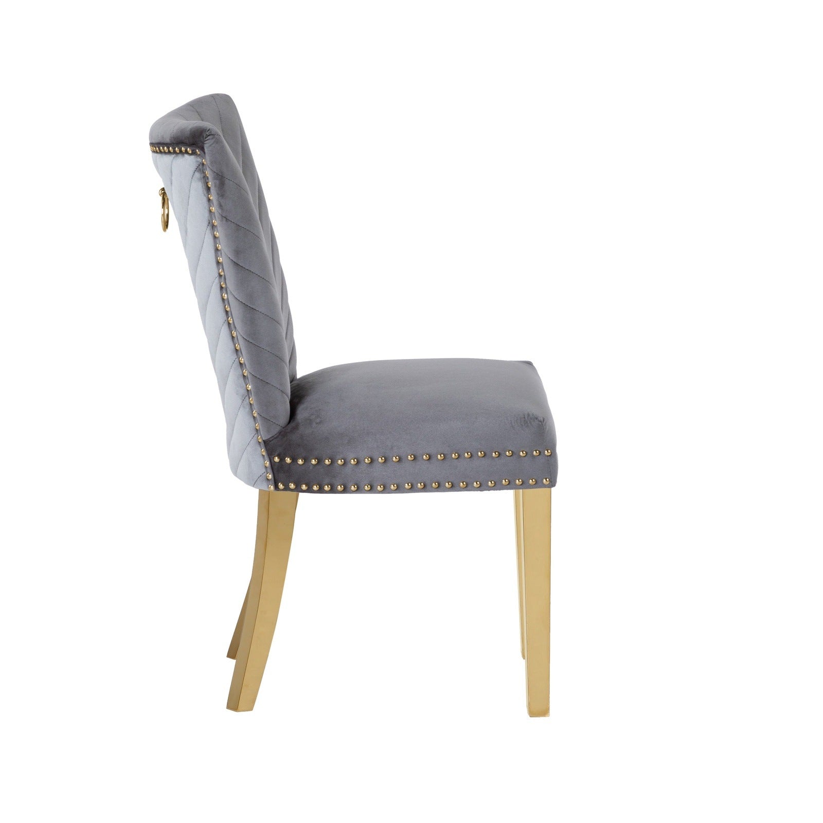 Eva Transitional Velvet Dining Chair with Gold Legs in Gray Set of 2