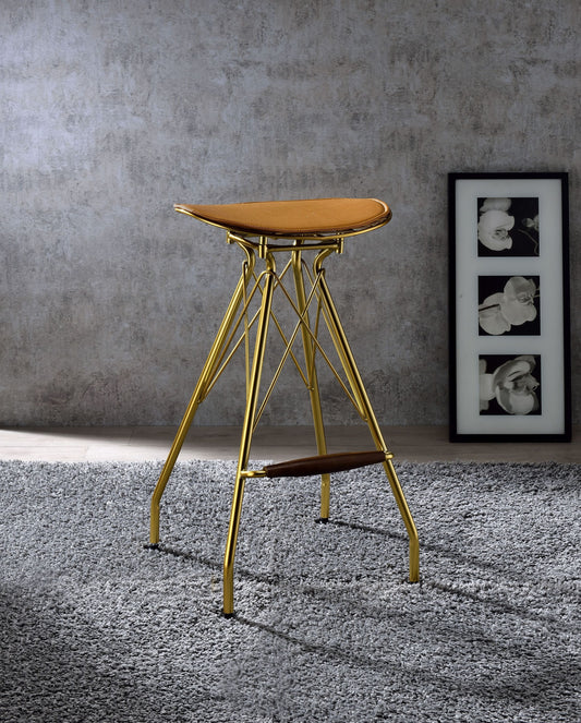 ACME Dragea Bar Stool Set-2 , Whiskey PU & Gold 96850