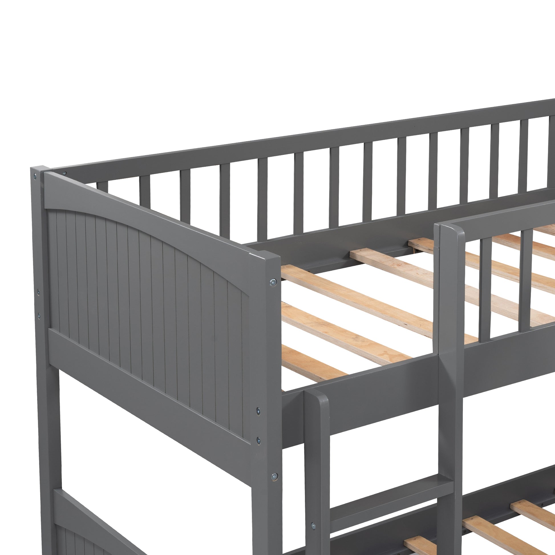 WM Store Twin Size Bunk Bed with a Loft Bed attached, with Two Drawers,Gray