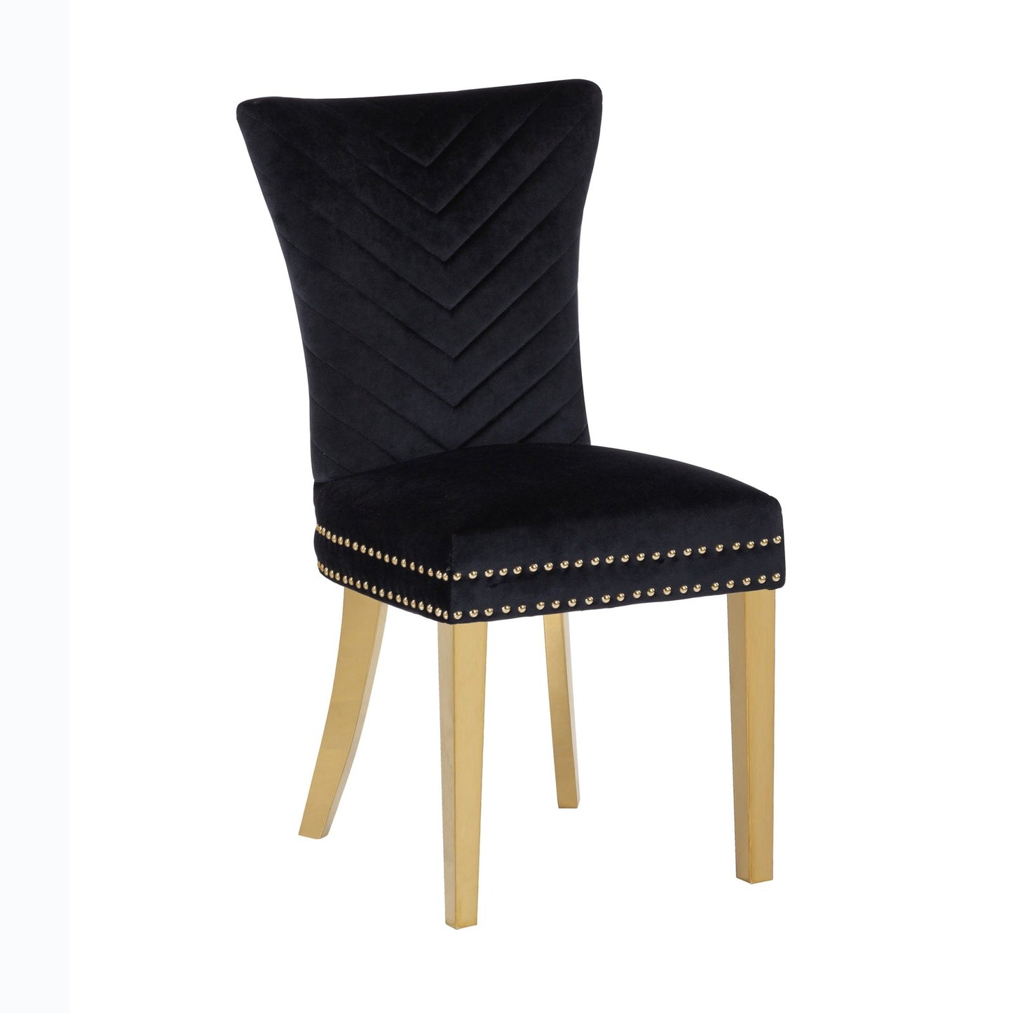 Eva Transitional Velvet Dining Chair with Gold Legs in Black Set of 2