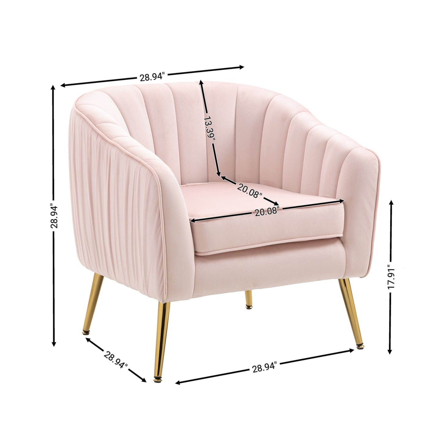 Velvet Accent Chair with Ottoman Set in Pink