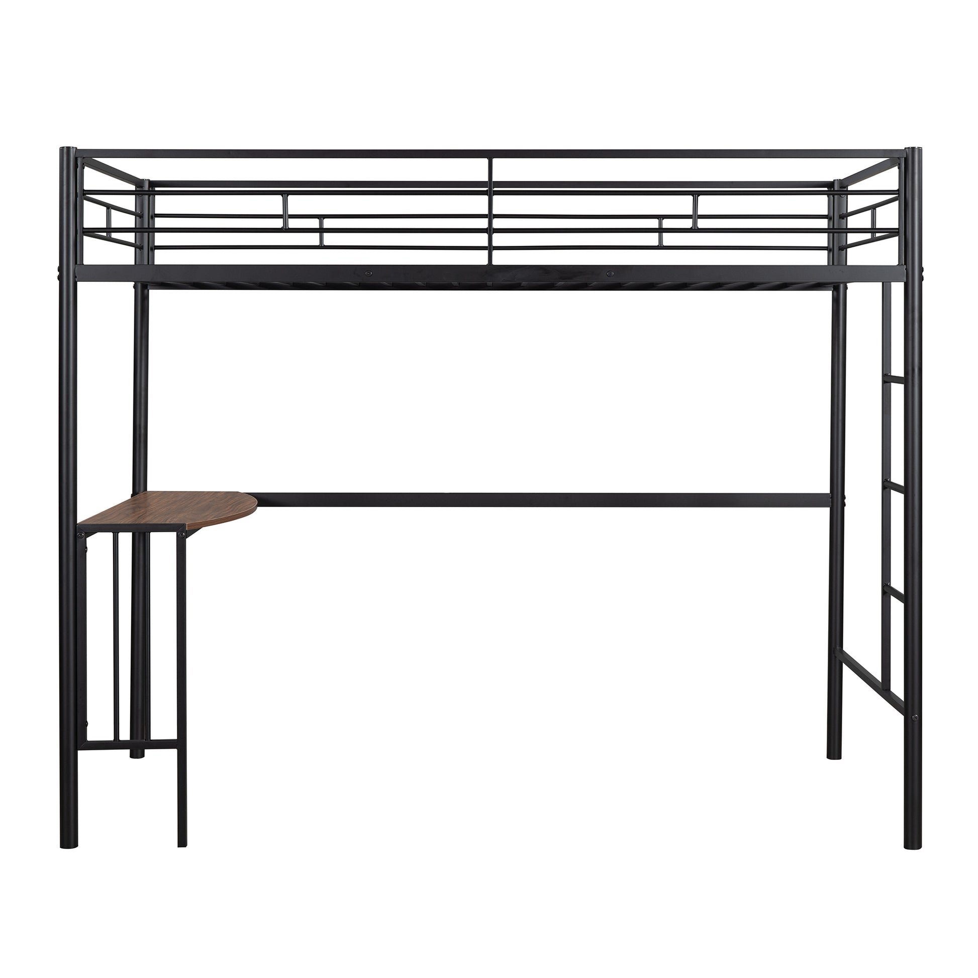 Homey Life Twin Over Full Metal Bunk Bed with Desk & Ladder in Black