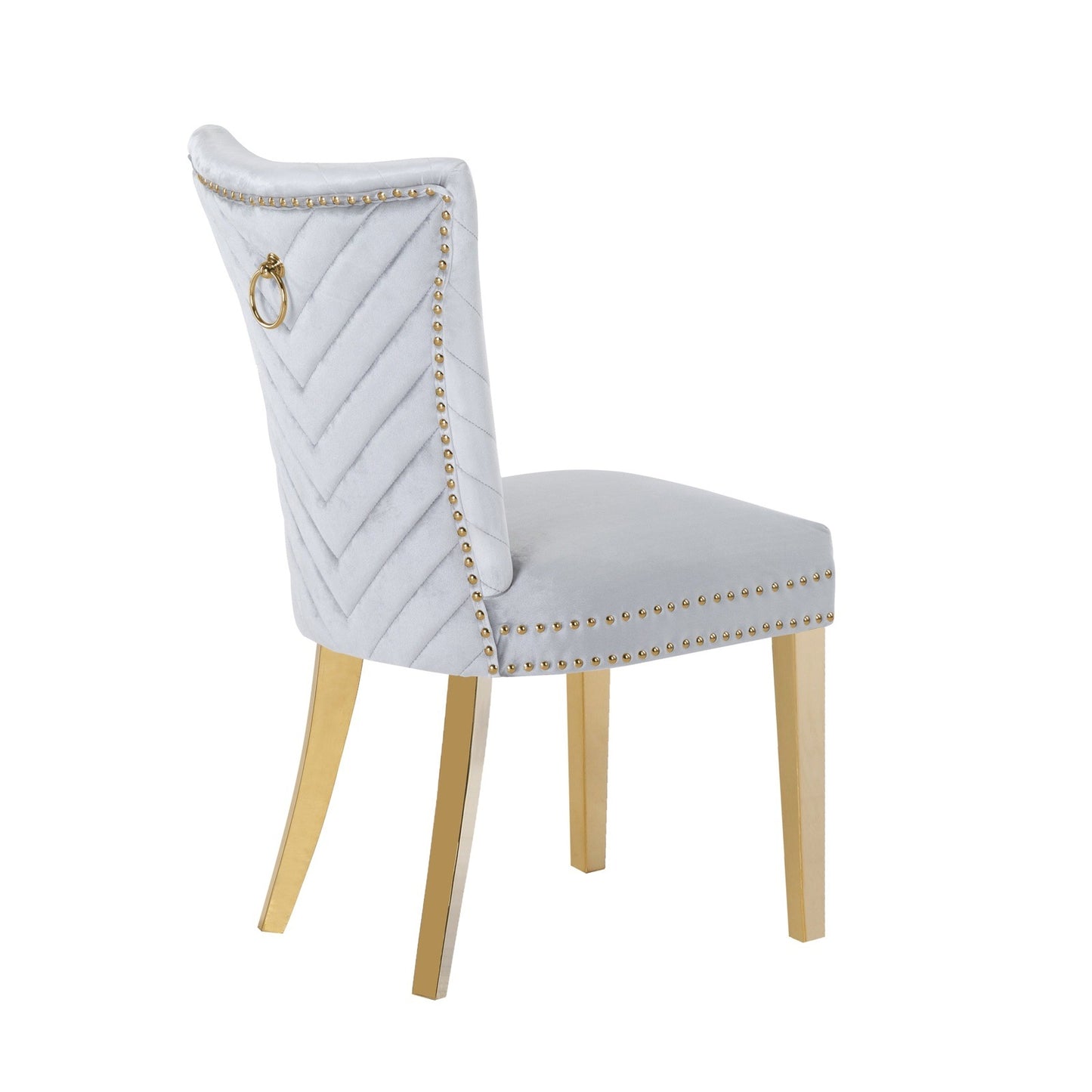 Eva Transitional Velvet Dining Chair with Gold Legs in Silver Set of 2