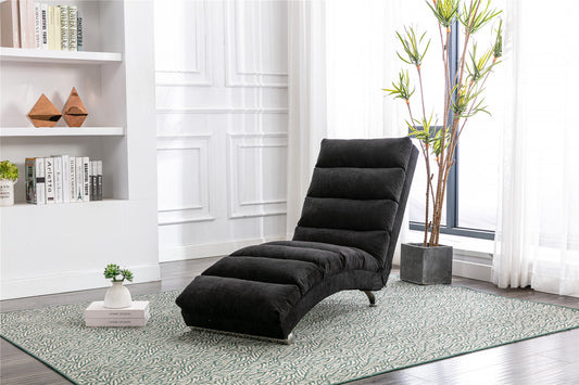 Coolmore Modern Linen Chaise Lounge with Massage Function & Remote in Black