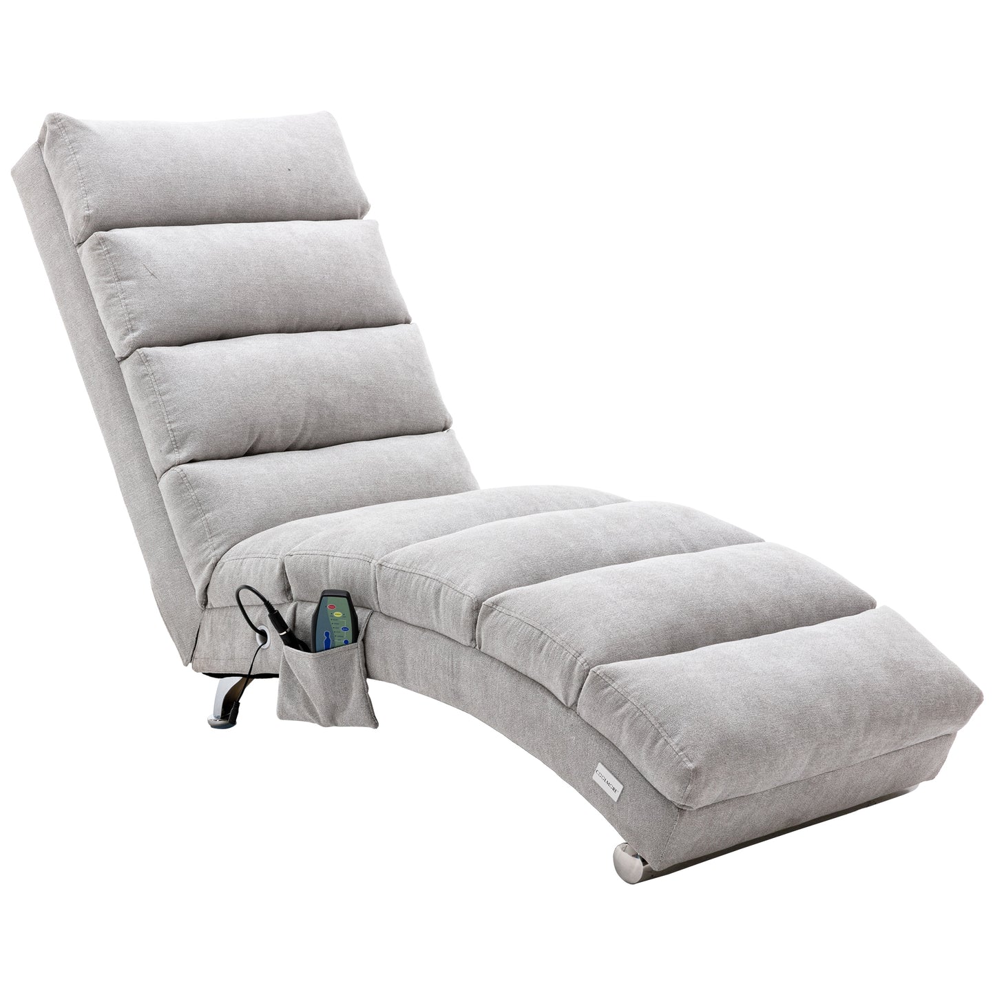 Coolmore Modern Linen Chaise Lounge with Massage Function & Remote in Light Gray