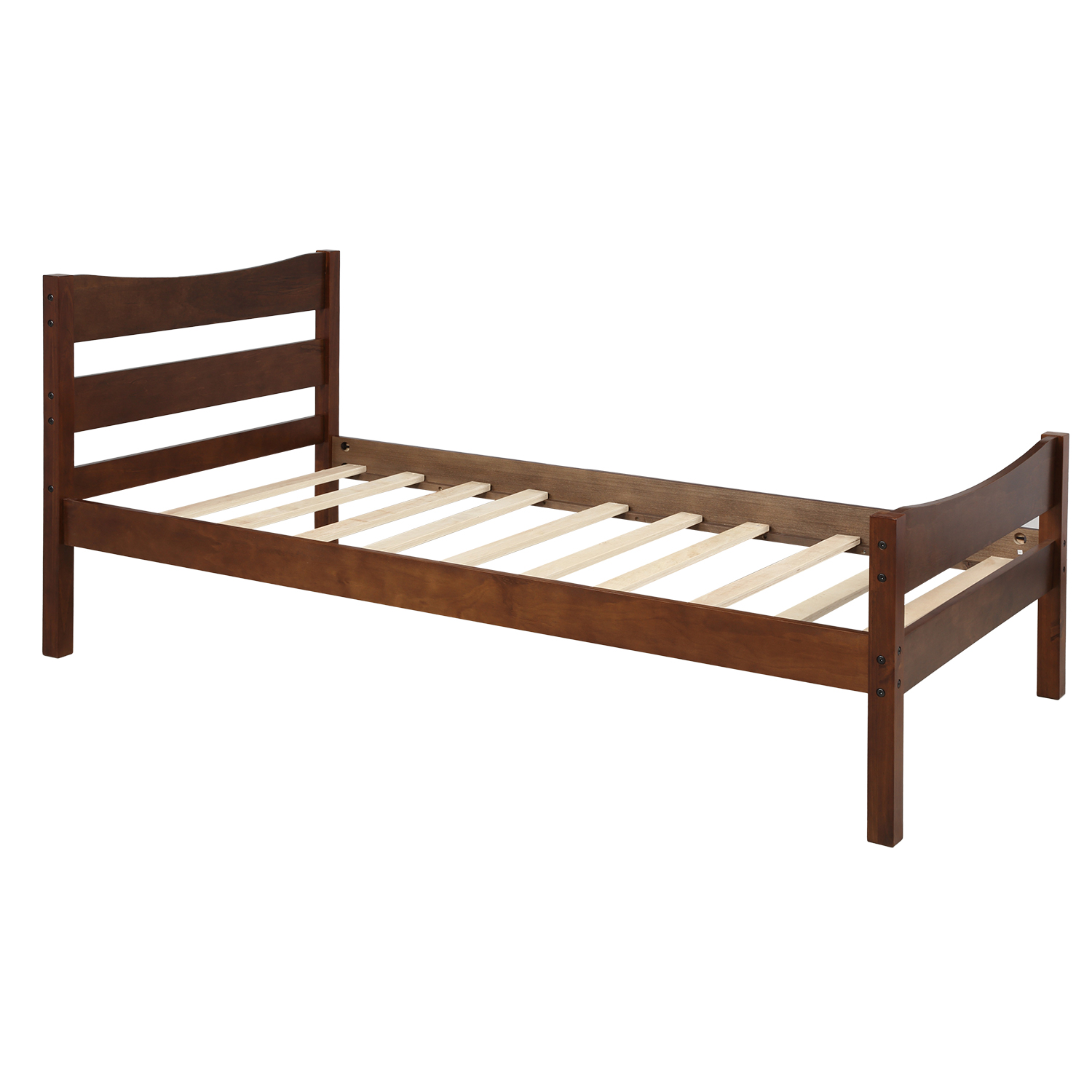 Traditional Twin Size Wooden Platform Bed in Walnut