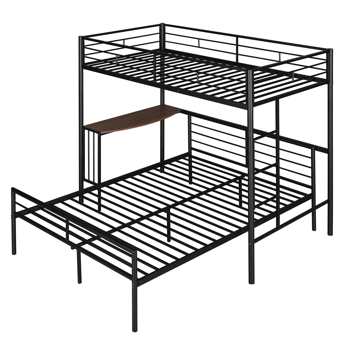 Homey Life Twin Over Full Metal Bunk Bed with Desk & Ladder in Black